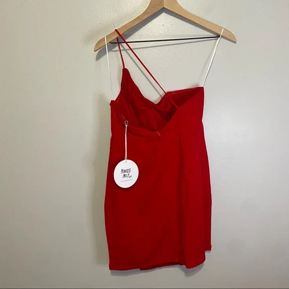 Princess Polly NWT Dress PRIYA Mini Sexy Strappy One Shoulder Font Slit Red 8 - Picture 7 of 8